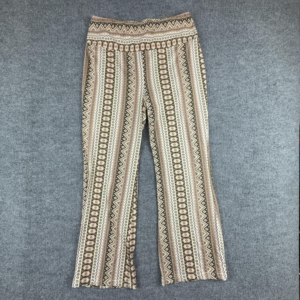 Shosho Pants Womens 3X Brown Aztec Print Jersey Boho Wide Leg Stretch Pull On